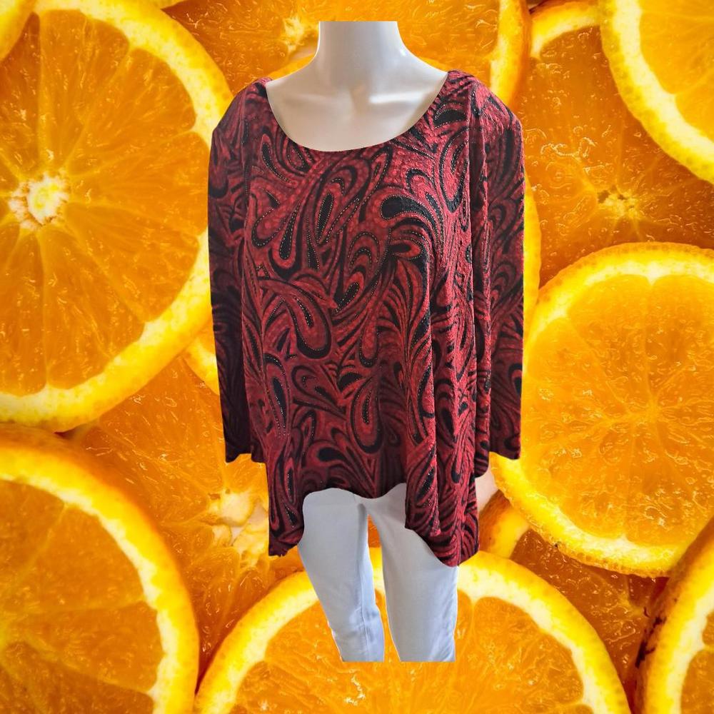 Connected Apparel  Red Black 3/4 Sleeve Blouse Size‎ 18W